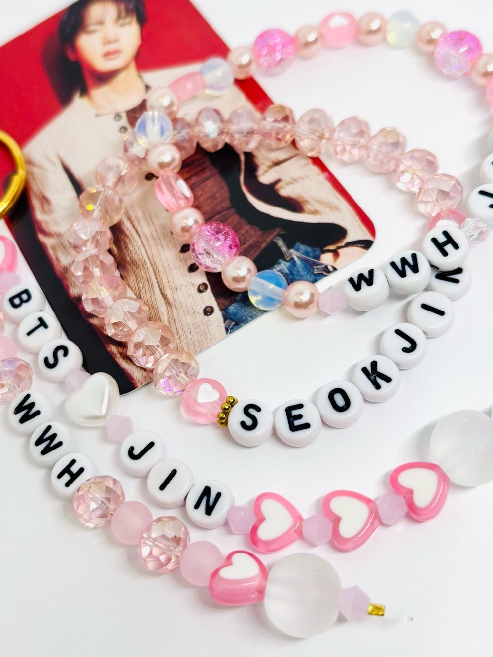 (4pcs) BTS JIN KEYCHAIN BRACELET PHOTOCARD BUNDLE - Picture 7 of 8